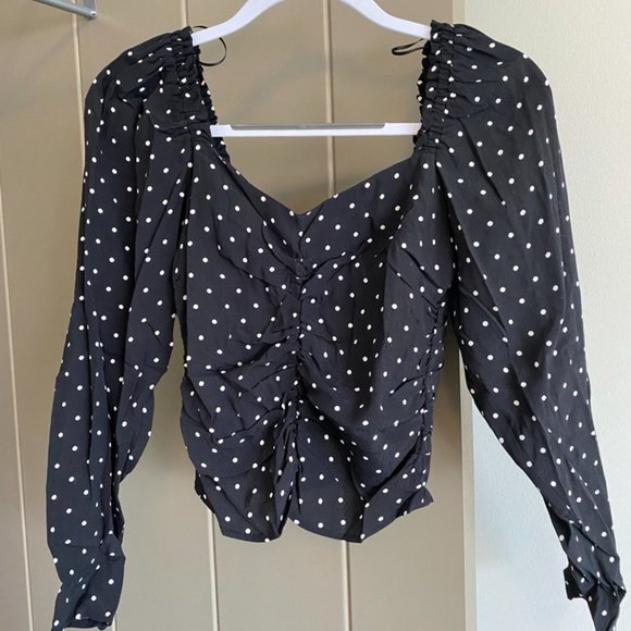 H&M Gathered Crêped Top Black and White Polka Dot - Picture 2 of 6